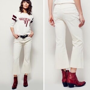 Free People Kick Flare Cropped Jeans Beige Creme Country Western Size 25 Chloe